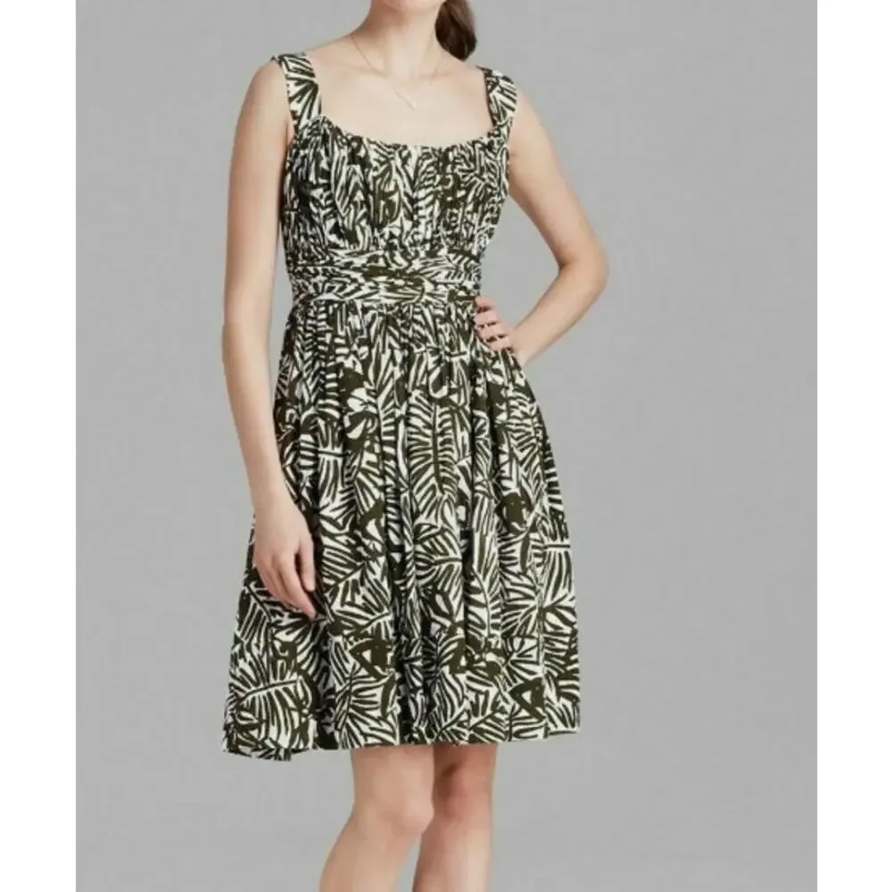 KATE SPADE Green Orchid Floral Print Fit & Flare Sun Dress Size 2 Havana Cotton
